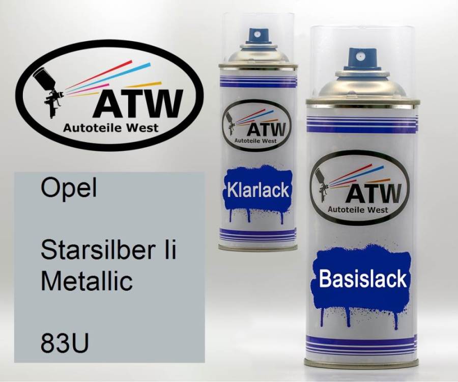 Opel, Starsilber Ii Metallic, 83U: 400ml Sprühdose + 400ml Klarlack - Set, von ATW Autoteile West.